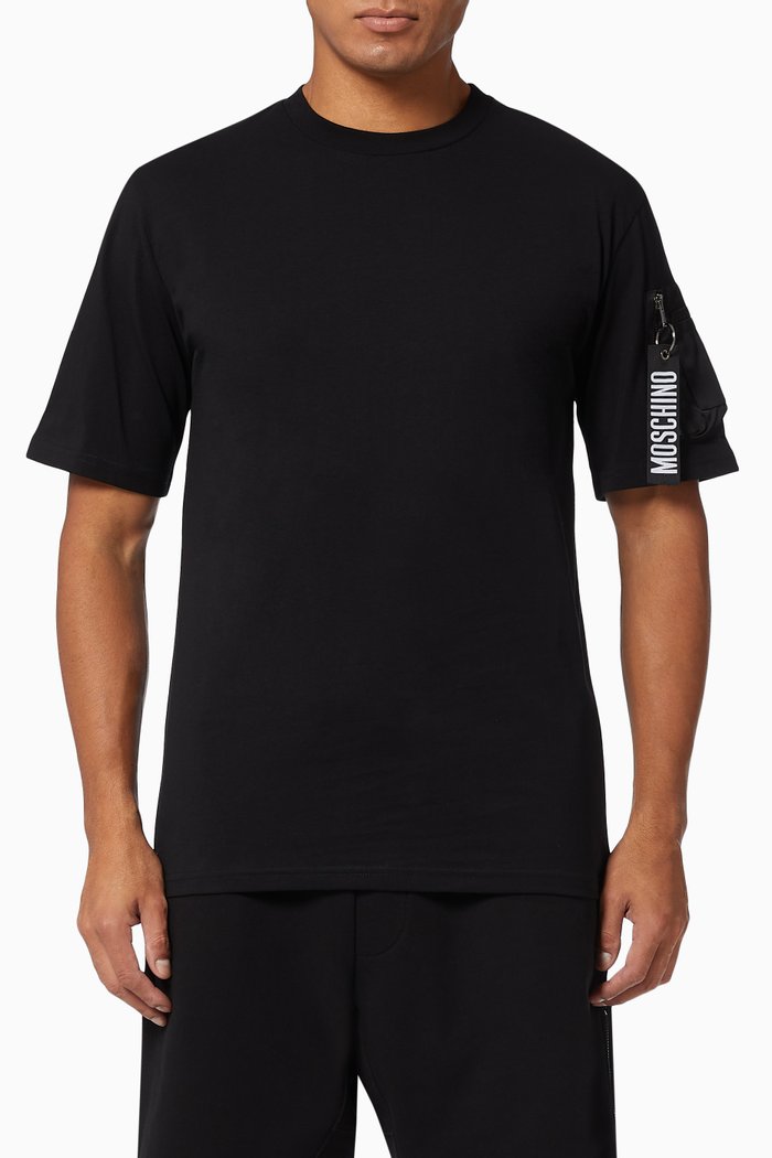 

Zip Logo T-shirt in Cotton Jersey, Black