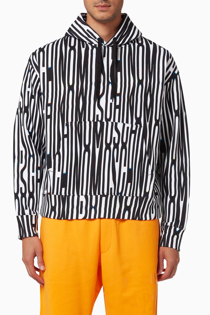 Warped Printed Hoodie in Cotton Fleece, Black