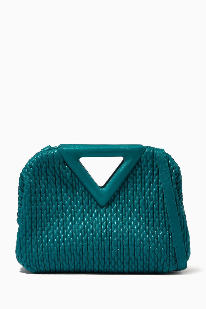 

Small Point Top Handle Bag in Losange Quilted Leather, Blue