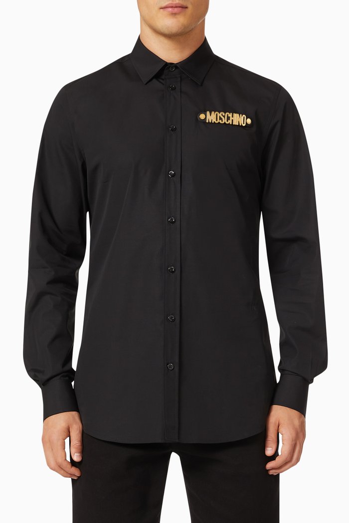 

Metallic Logo Shirt in Cotton Poplin, Black