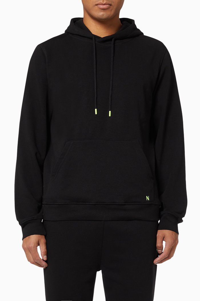 

New York Slim Fit Hoodie in Lightweight Cotton, Black