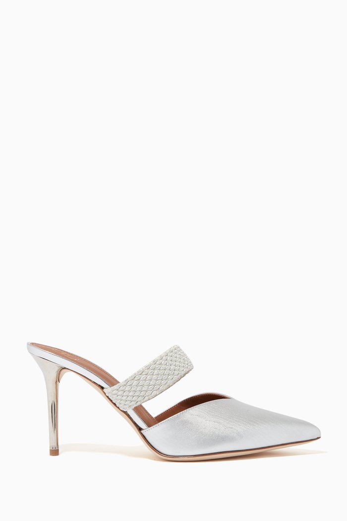 

Maisie 85 Mules in Metallic Leather, Silver