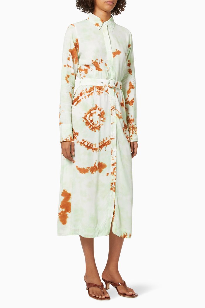 

Tie-dye Shirt Dress in Rayon, Green