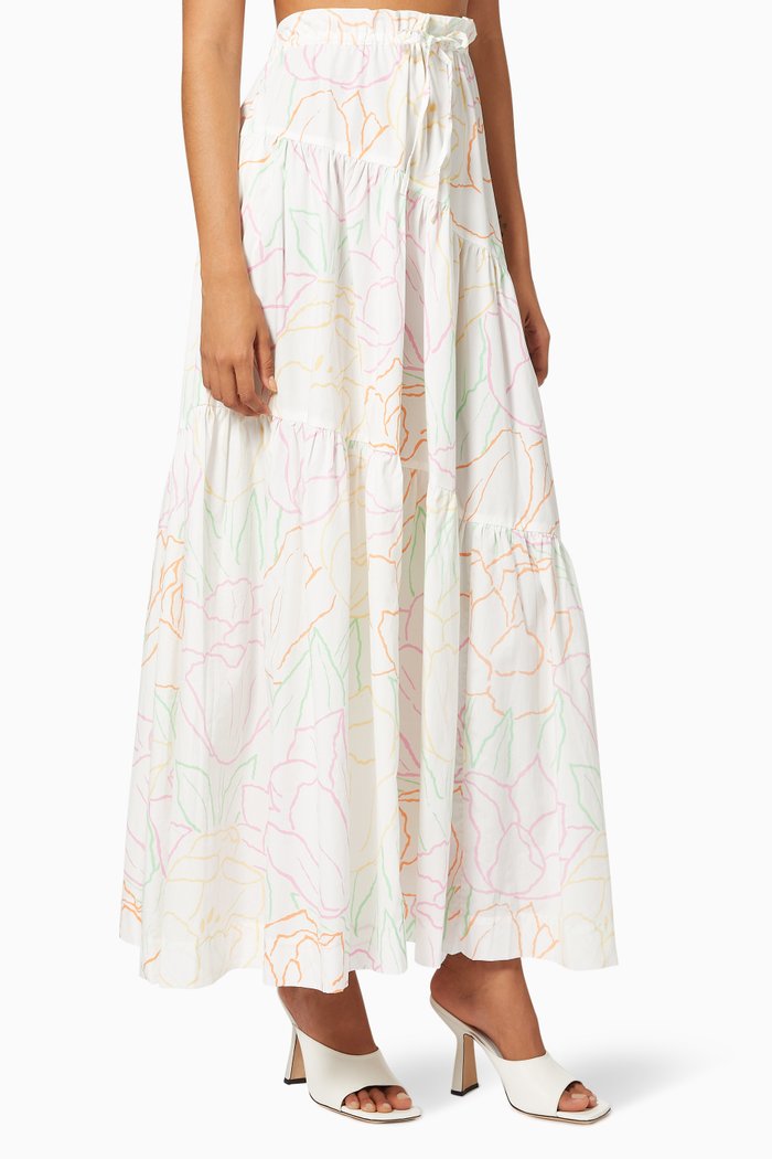 

Tiered Maxi Skirt in Cotton, Multicolour
