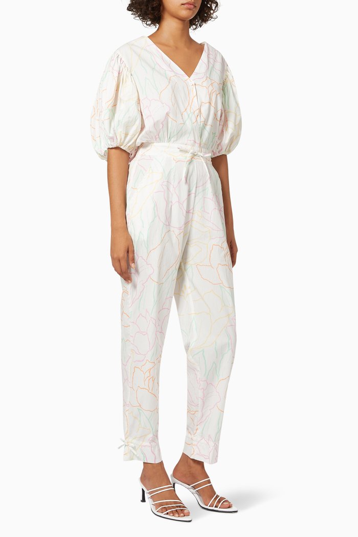 

Puff Sleeves Jumpsuit in Cotton, Multicolour