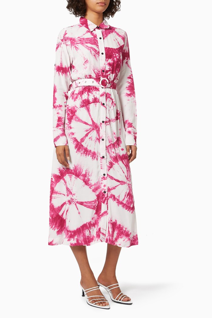 

Tie-dye Shirt Dress in Rayon, Pink