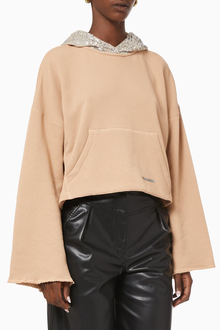 

Mughetto 1 Cropped Sequin Hoodie in Cotton, Neutral