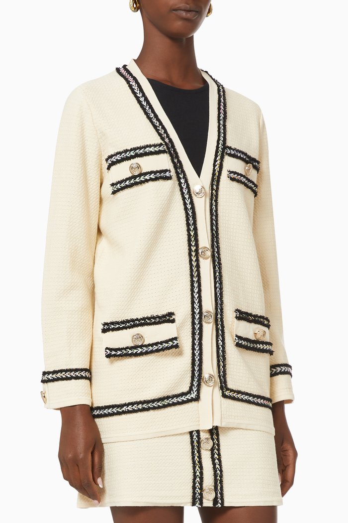 

Footing Cardigan with Metal Buttons, White