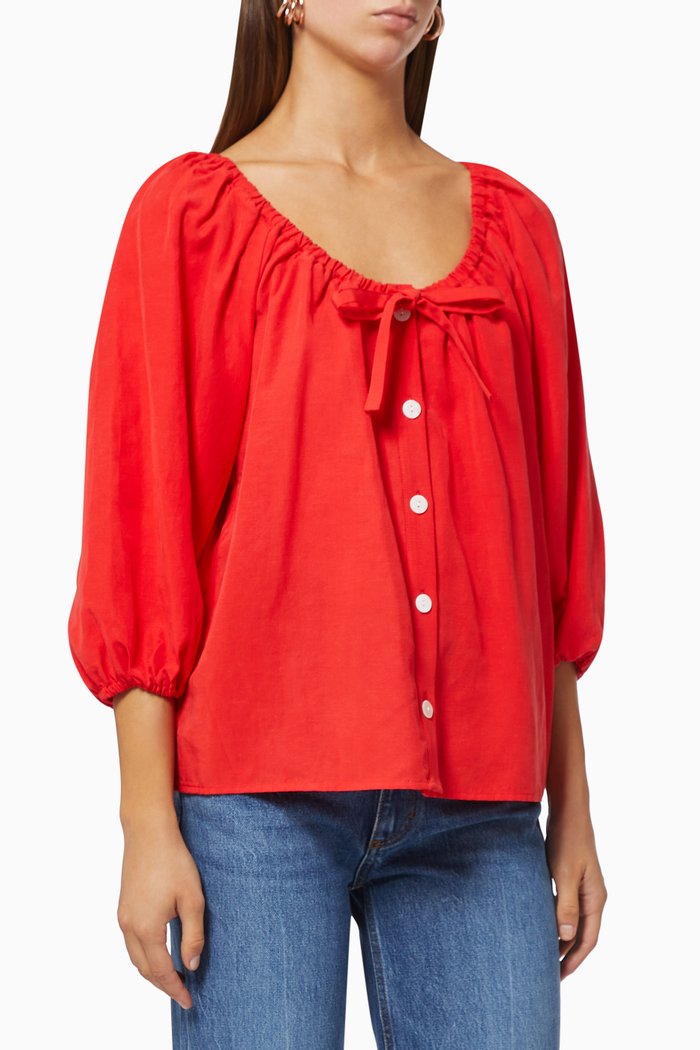 

Esther Balloon Top in Linen, Red