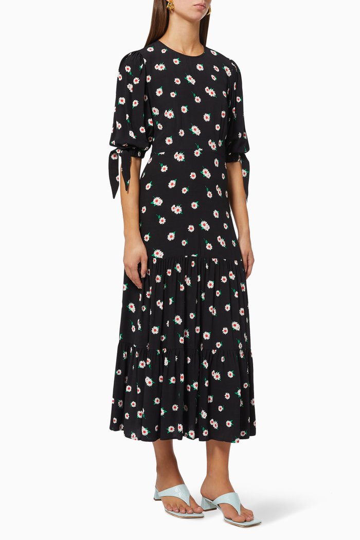 

Heather Floral Dress in Viscose, Black