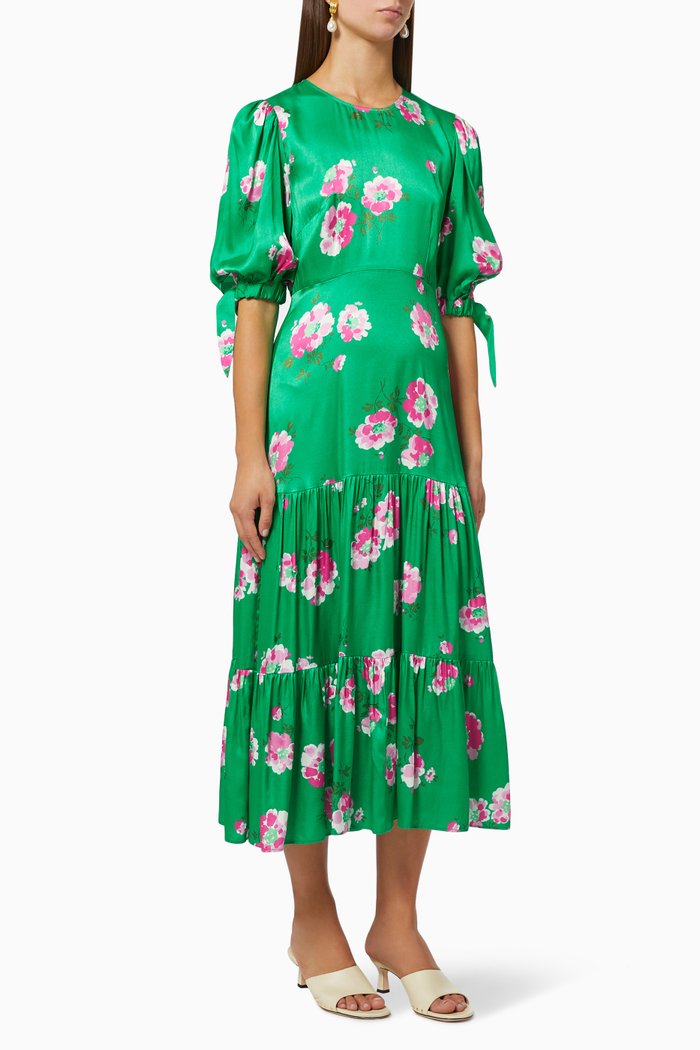 

Heather Floral Dress in Viscose, Green