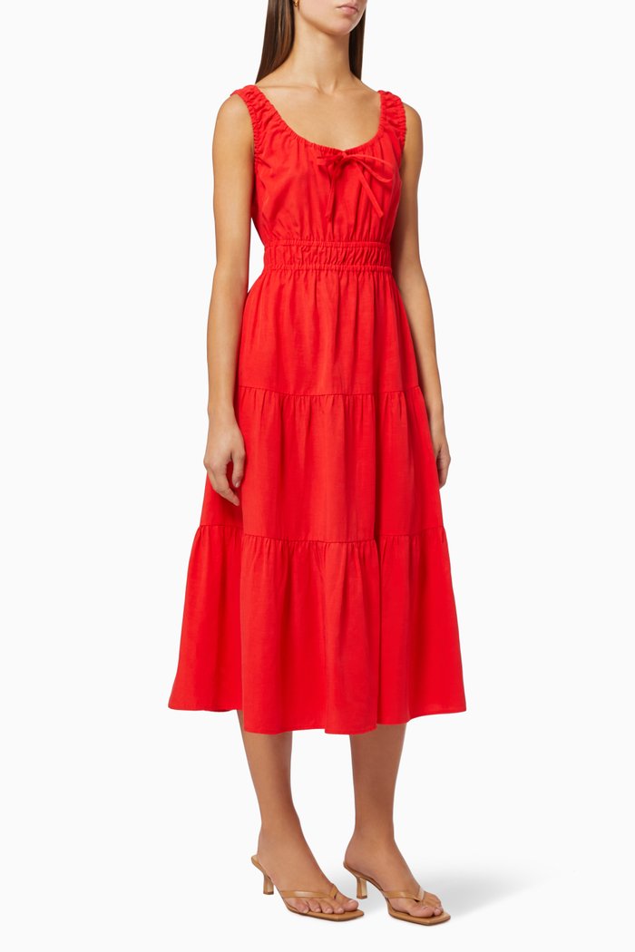 

Lucia Tiered Dress in Linen, Red
