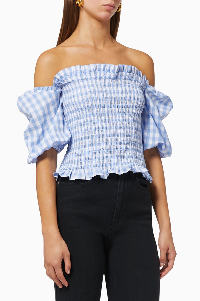 

Carmilla Gingham Top in Cotton, Blue