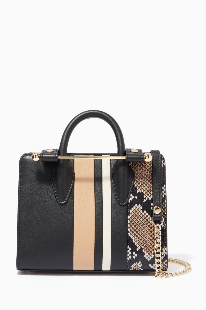 

Nano Tote Bag in Calf & Snake-embossed Leather, Black