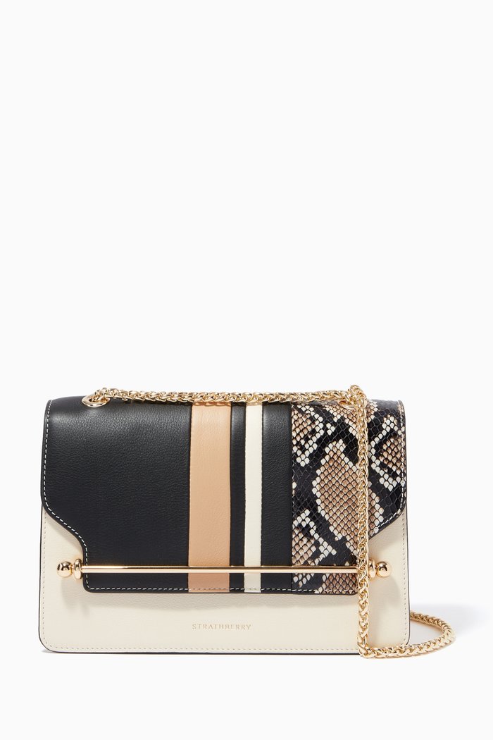 

East West Bag in Calf & Snake-embossed Leather, Black