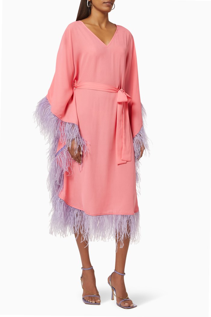 

Tilly Feather Kaftan in Crepe, Pink