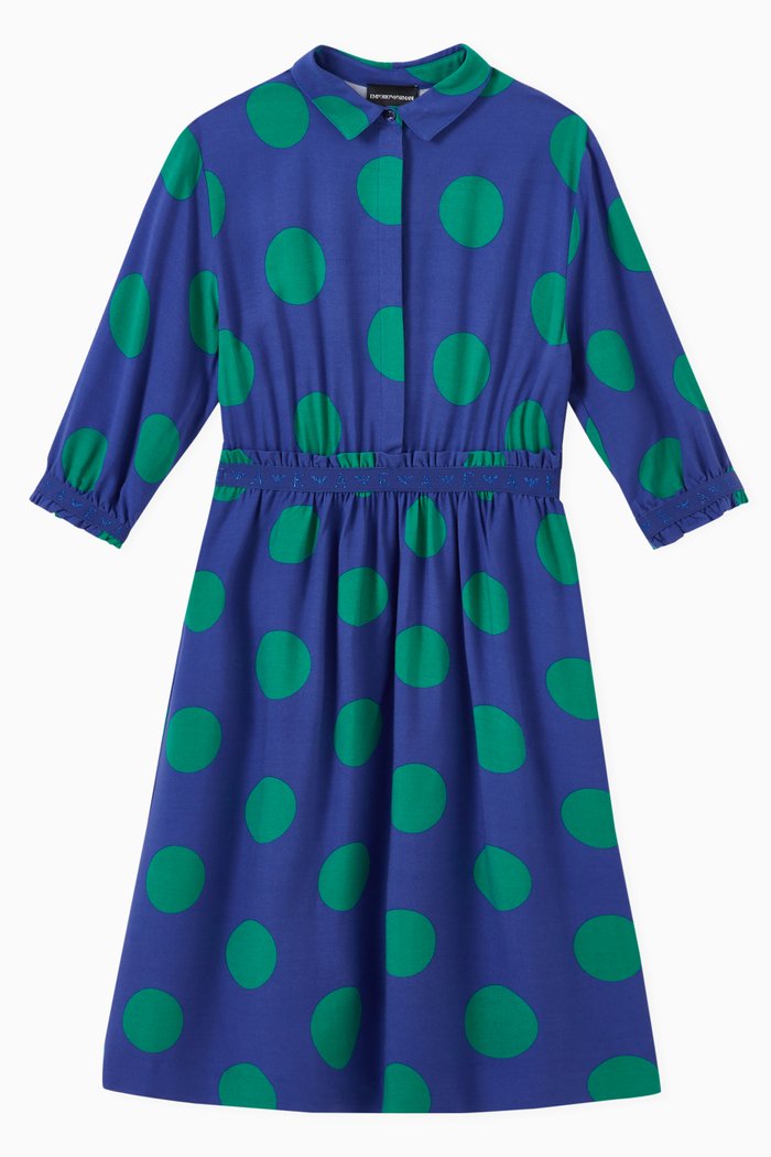 

Polka Dot Shirt Dress in Cotton, Blue