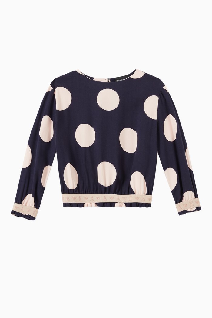 

Polka Dot Logo Tape Top in Viscose Twill, Blue
