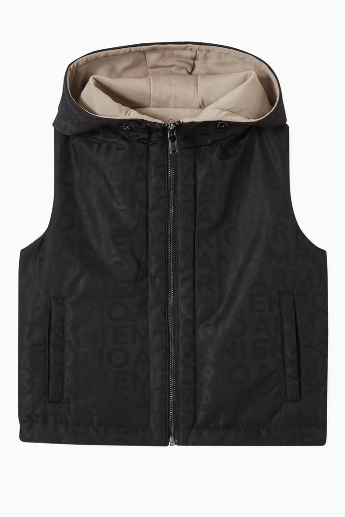

EA Reversible Hooded Gilet in Nylon & Jersey, Black