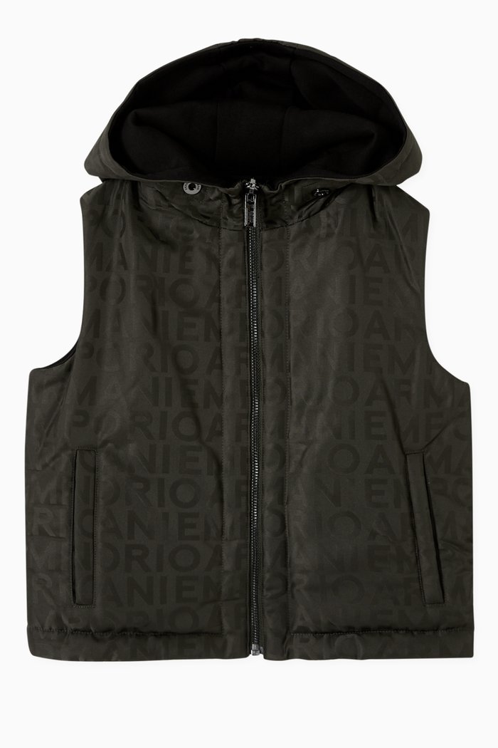 

EA Reversible Hooded Gilet in Nylon & Jersey, Brown