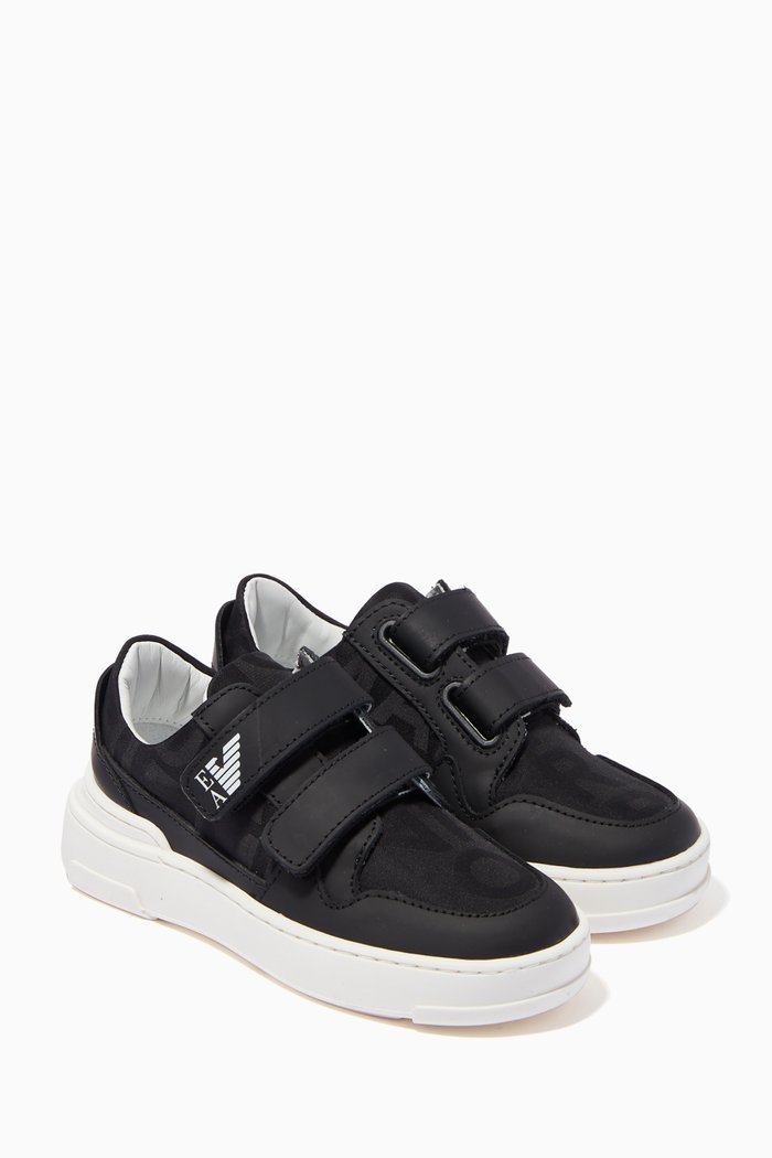 

EA Logo Sneakers in Leather & Nylon, Black
