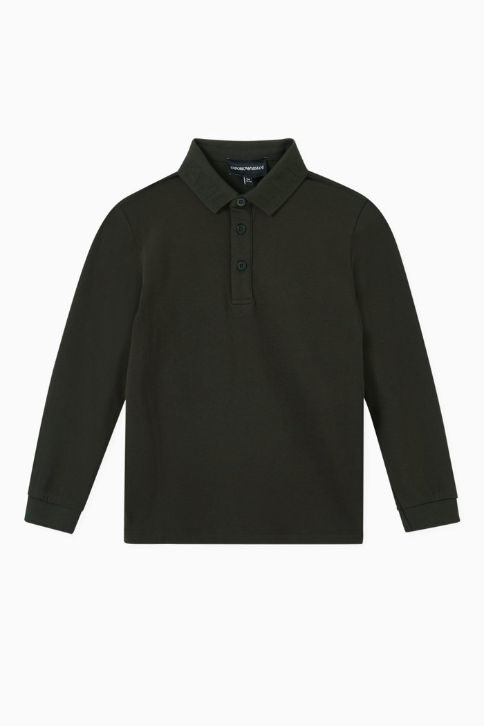 

EA Text Logo Polo Shirt in Cotton Piquet, Brown