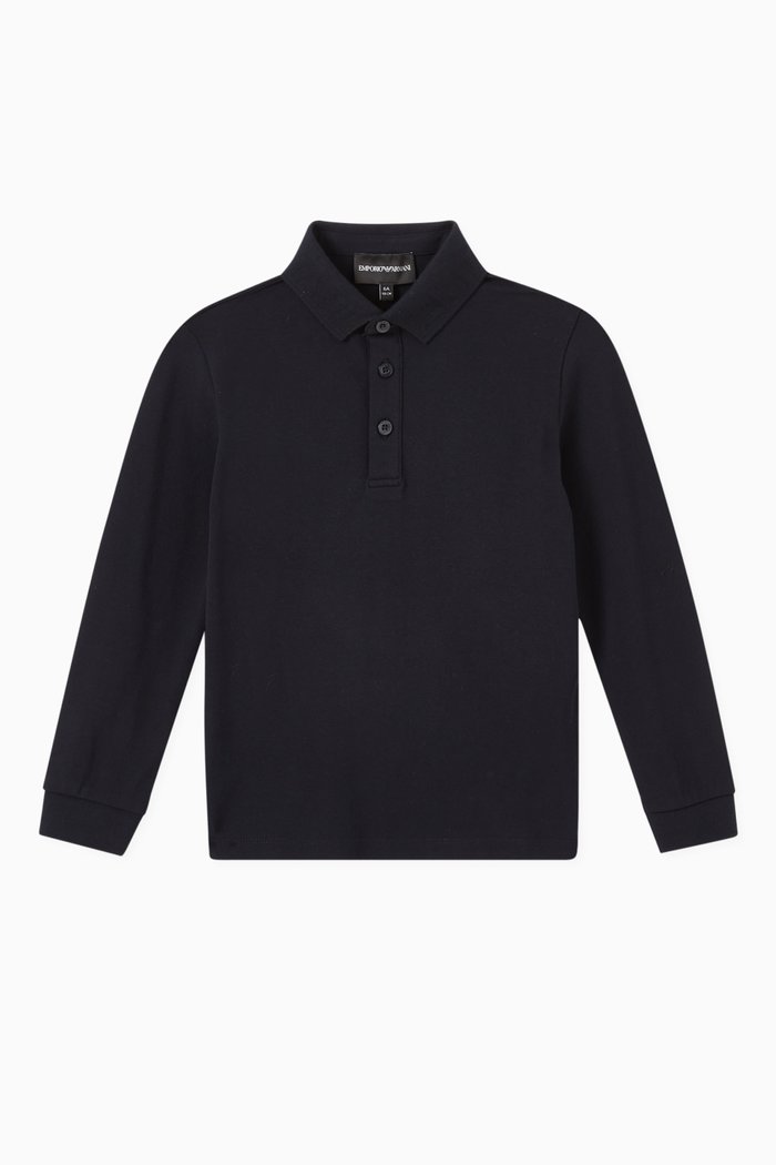 

EA Text Logo Polo Shirt in Cotton Piquet, Blue