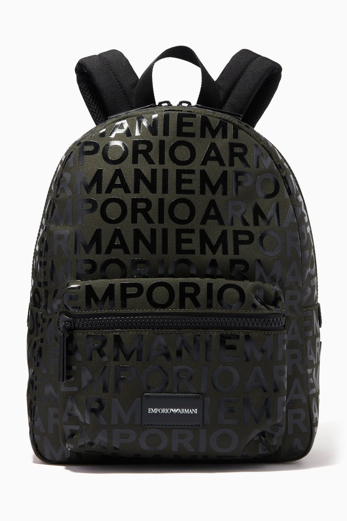

EA Logo Text Backpack in Nylon, Brown