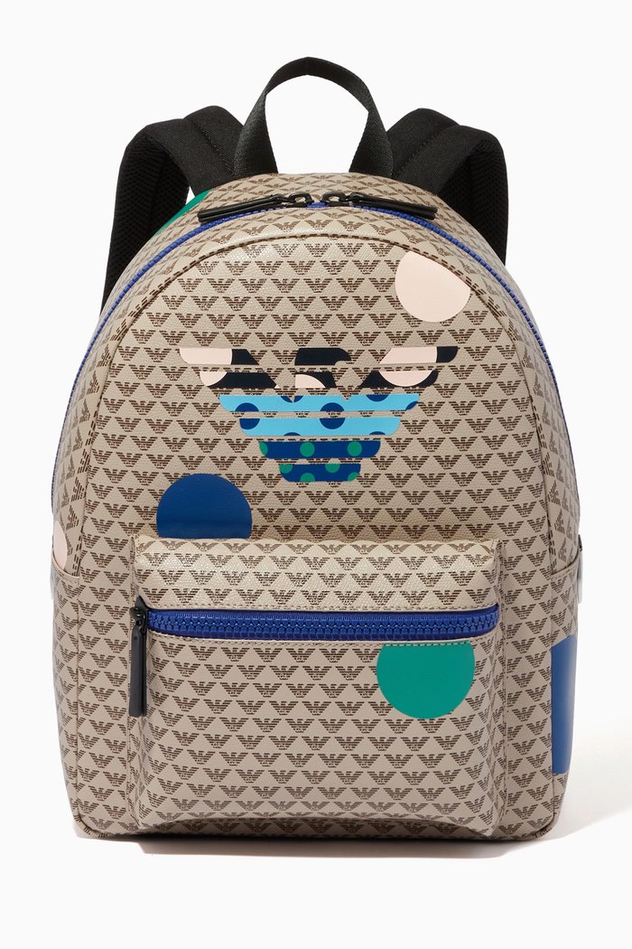 

EA Monogram Polka Dots Backpack in Faux Leather, Neutral