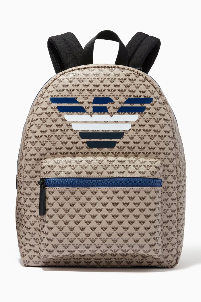 

EA Monogram Rounded Backpack in Faux Leather, Neutral