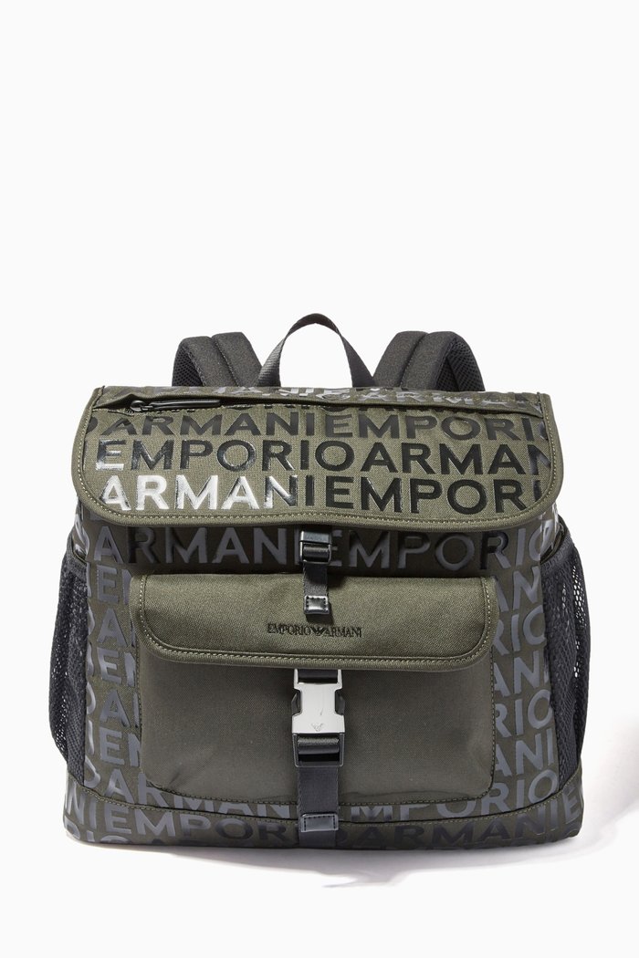 

EA Logo Text Backpack in Canvas, Brown