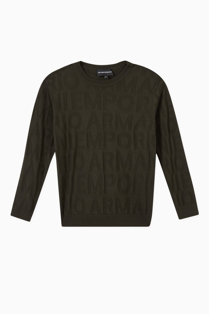 

EA Logo Text Sweater in Wool Knit, Brown