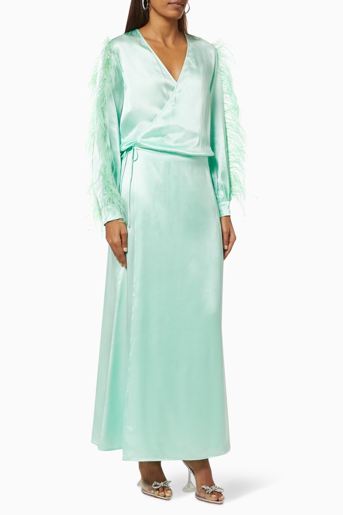 

Drew Wrap Dress in Satin, Green