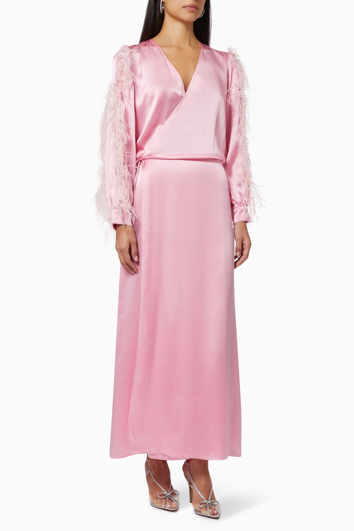 

Drew Wrap Dress in Satin, Pink
