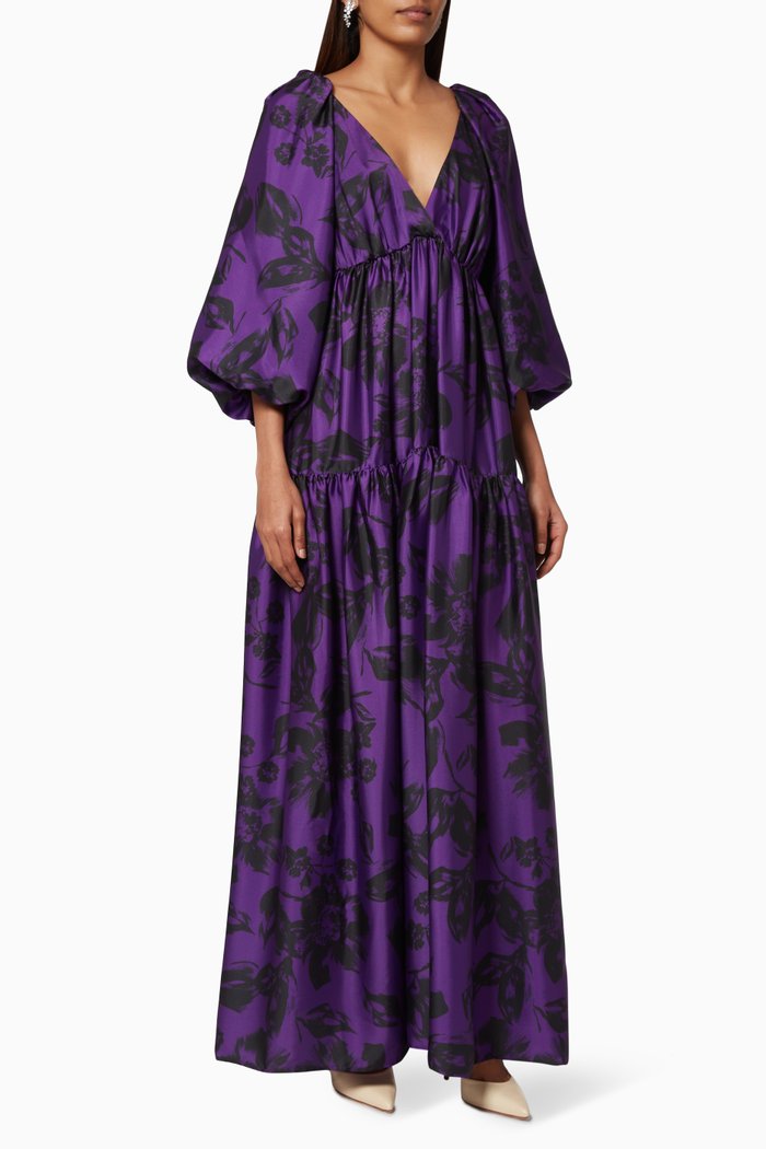 Leah Floral Tiered Dress, Purple