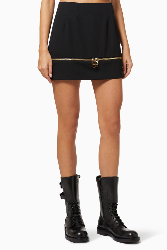 

Zip Mini Skirt in Wool Twill, Black
