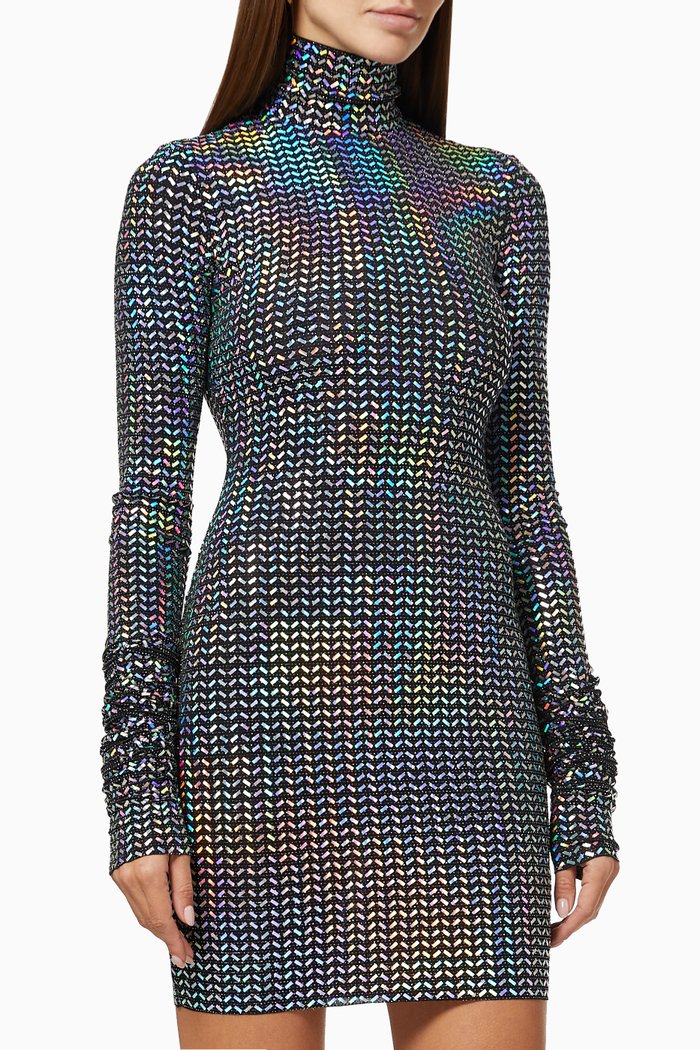 

Turtleneck Tunic in Holographic Sequinned Stretch Jersey, Silver