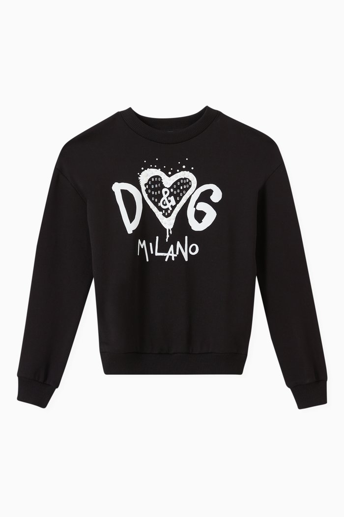 

DG Next Sweatshirt with Bejeweled Graffiti D&G Print in Jersey, Black