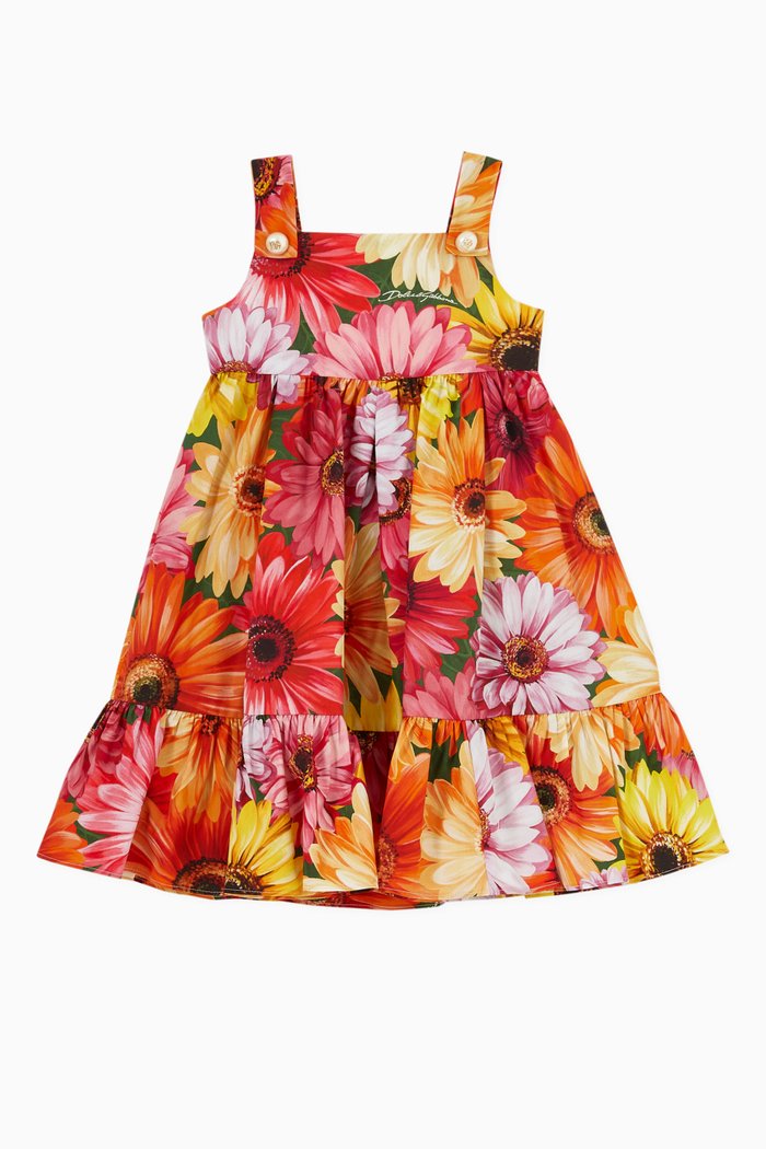 

Gerbera Daisy Long Dress in Cotton Poplin, Multicolour
