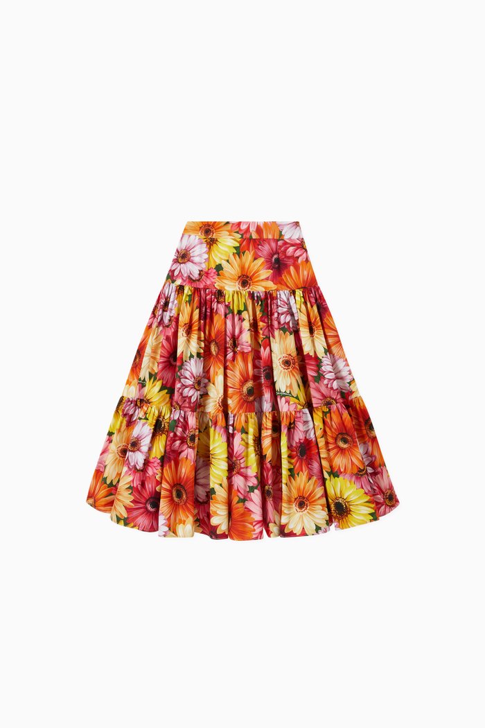 

Gerbera-daisy Long Skirt in Cotton Poplin, Multicolour