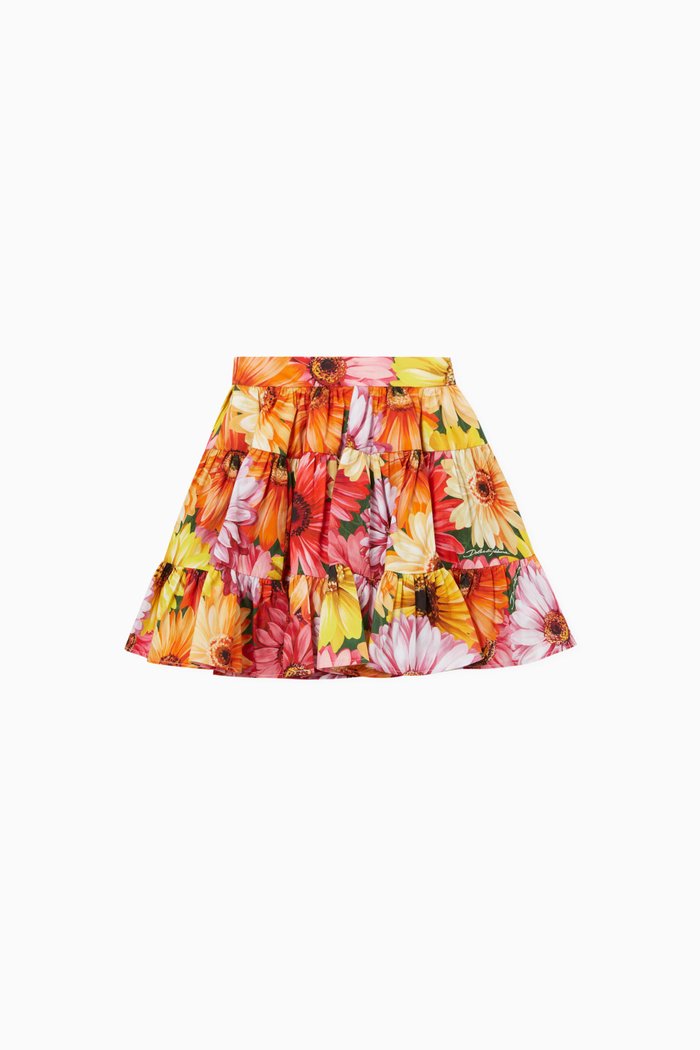 

Gerbera-daisy Print Midi Skirt in Poplin, Multicolour