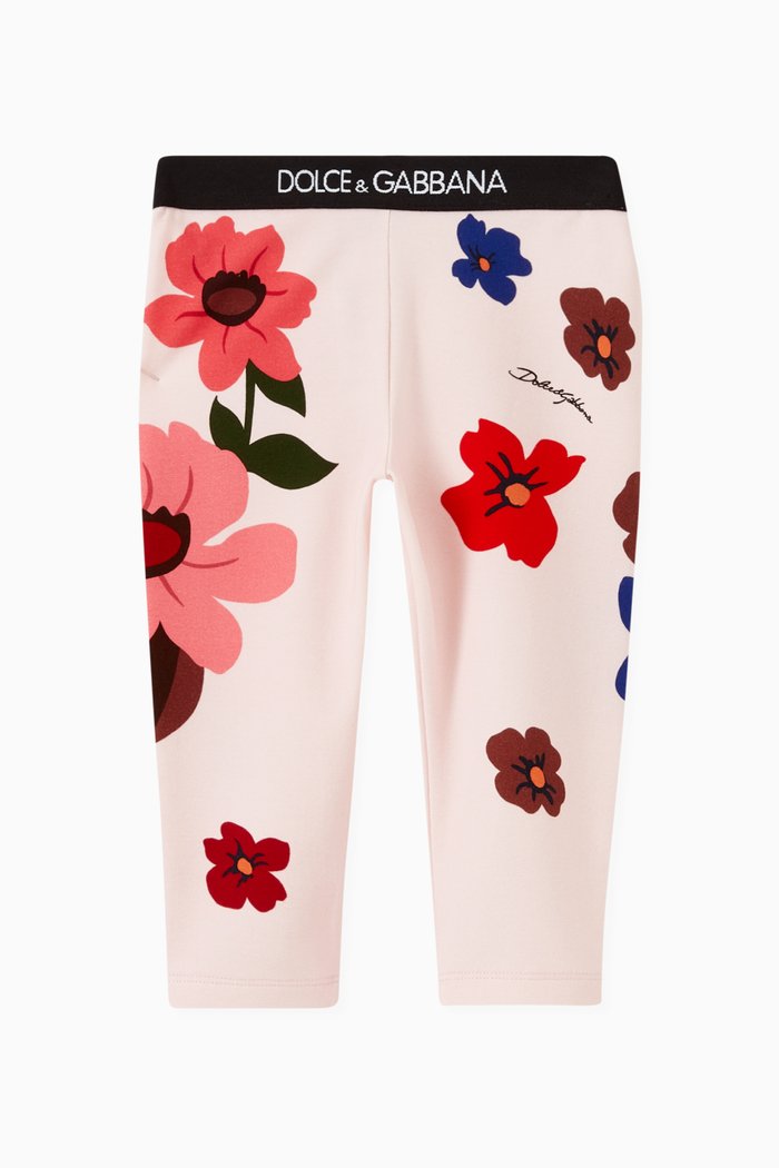 

Floral-print Interlock Leggings in Cotton, Pink