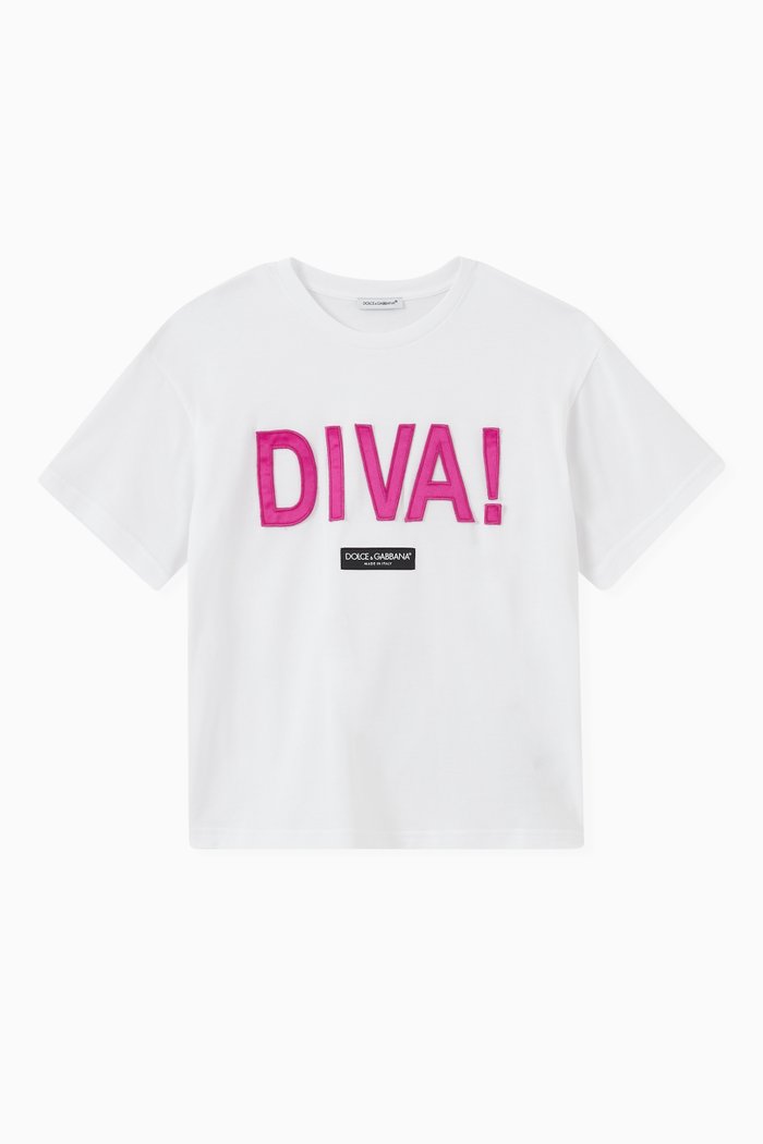 Diva Patch Logo T-shirt in Cotton, White