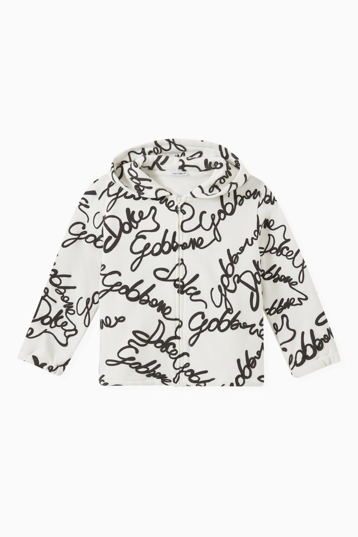 

All-over Logo Print Hoodie in Jersey, White
