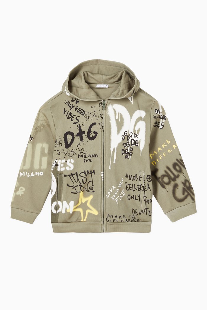 

DG Skate Hoodie with Graffiti Print in Jersey, Green