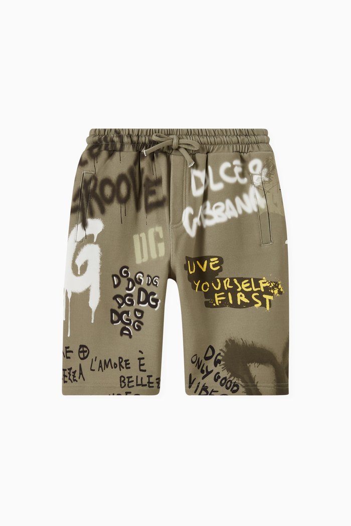 DG Skate Bermuda Shorts with Graffiti Print in Jersey, Green