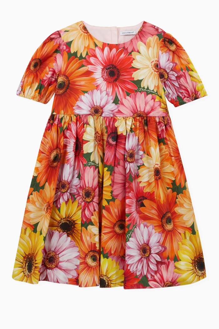 

Gerbera-daisy Print Dress in Poplin, Multicolour