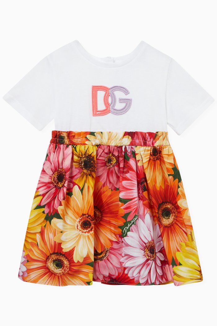 

Short Gerbera-daisy Print Dress in Jersey & Poplin, Multicolour