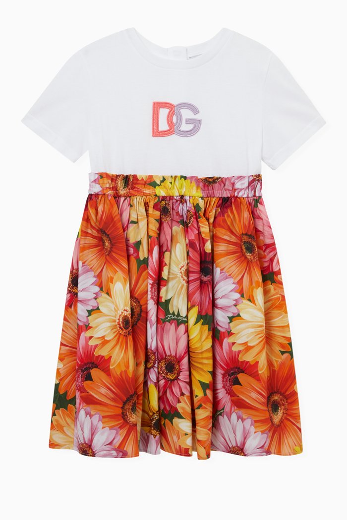 

Gerbera-daisy Print Midi Dress in Jersey & Poplin, Multicolour