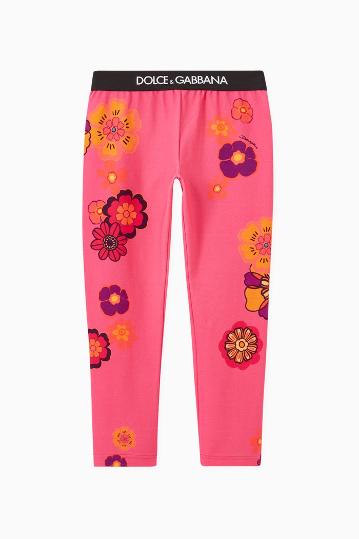 

Floral-print Logo Leggings in Cotton, Pink
